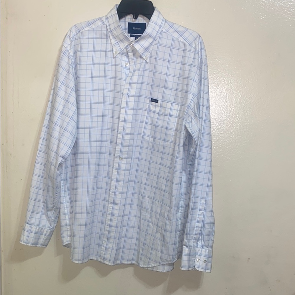 Faconnable White and Blue Casual Button Down Shirt